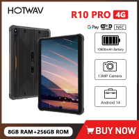 HOTWAV R10 Pro 4G Rugged Tablet 10800mAh Massive Battery 4G Global 10.1'' HD+ Display Pad Android 14 8GB 256GB 13MP Tablet PC