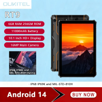Oukitel RT9 4G Rugged Tablet 10.1 Inch HD Display 24GB RAM 256GB Waterproof Smart Pad 11000mAh Battery Android 14.0 Tablets PC