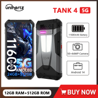 Unihertz by 8849 Tank 4 5G Rugged Projector Smartphone Android Dimensity 7300 12GB 512GB Mobile Phone 11600mAh 2.6k AMOLED