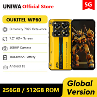 OUKITEL WP60 5G Rugged Phone 10000mAh Battery 7.2 120Hz 256GB/512GB ROM Mobile Phone 108MP MTK 7025 Smartphone Android 15 NFC