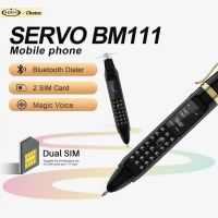 SERVO BM111 Pen Style Mobile Phone 2G GSM Magic Voice Bluetooth Dialer Rear Camera FM Radio Dual SIM Small Fan Feature Cellphone