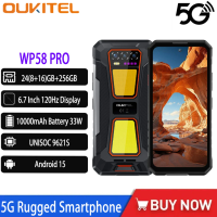 OUKITEL WP58 PRO 5G Rugged Smartphone 6.7 120Hz Display 24(8+16)GB+256GB 1000-Lumen Dual Camping Lights Android 15 Mobile Phone