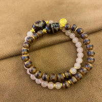 Agarwood & Rose Quartz Bracelet with Dzi Beads