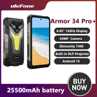 Ulefone Armor 34 Pro+ 32GB+512GB 5G AI Rugged Phone 25500mAh 6.95" Built-in Projector 120Hz Android 15 MTK 7300 NFC Smartphone