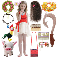 Disney Princess Moana Girls Sleeveless Sundress Tribal Print Toddler Summer Beach Cosplay Moana Costume With Accessories Suit