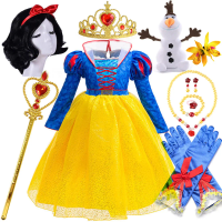 Disney Princess Snow White Long Sleeve Luxury Gown With Cloak Girls Deluxe Kids Halloween Carnival Elegant Role Play Party Dress