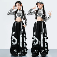 Korean Y2K Kids Streetwear Style Hip Hop Dance Costume for Girl Fashion Jazz Rapper Suit Children Stage Performance Clothing Set