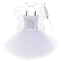 White Tooth Fairy Costume for Girls Christmas Halloween Dresses Kids Angel Elf Princess Ballet Tutus Outfit with Butterfly Wings
