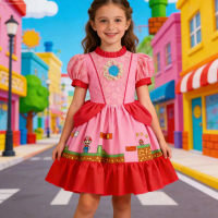 Summer Peach Princess Cosplay Dress For Girls Fancy Children Easter Carnival Party Dress Kids Birthday Halloween Perform Costume