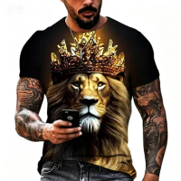 Summer Fashion Personalized Animal Print T-shirt Loose Men's Quick Drying Short Sleeved Shirt