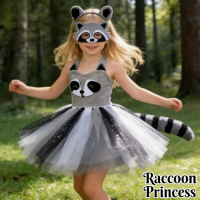 1 piece raccoon animal dress with tail costume for kids stage play story show