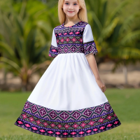 Summer children girls ethnic style patchwork dress Fashion retro simple layer clear cool comfortable slimming white dress
