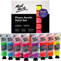 Fluorescent Acrylic Paint Set, 8 Colors in 36ml Tubes, Glows Under Black Light for Canvas and Wood