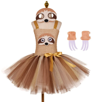 Girl Sloth Tutu Dress for Halloween Cosplay Costume Tulle Outfit Brown Reindeer Christmas Princess Dresses 1-12 Years