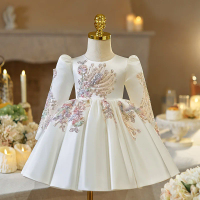 Flower Girls Wedding White Princess Ball Gown Children Cute Birthday Party Performance Dress g511