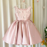 Luxury Dresses For Children Pink Satin Princess Dress For Girls Piano Performance Formal Prom Party Birthday Wedding Puffy Gown