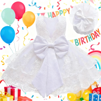 Newborn White Baptismal Costumes Backless Bowknot Princess Dress For 1st Birthday Baby Girl Clothes Toddler Girls Party Dresses