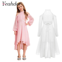 Halter Flower Girls Dress Wedding Party Gown Off-shoulder Princess Dress for Bridesmaid Pageant Formal Robes Evening Vestido