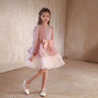 2026 Children Girls Pink Sweet Velvet Gown Elegant Costume Formal Dress Kids Host Piano Performance Pageant Party Outfit Evening