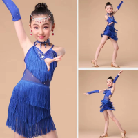 Girls Sequin Latin Dancing Dress Kids Ballroom Salsa Shiny Dance Wear Clothing Children Cha Cha Salsa Tango Dance Costume