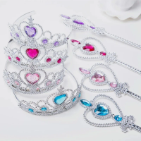 Girls Sparkling Rhinestone Princess Crown & Magic Wand Set Decorative Headbands Kids Hair Accessories for Cosplay Party Gifts
