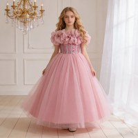 Summer Sequin Bridesmaid Girls Party Dress Elegant Wedding Princess Prom Dresses Girl Birthday Graduation Ceremony Kids Clothing