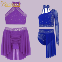 Kids Girls Sheer Mesh Crop Top + Skirt Sets Ballet Dance Costume Gymnastics Outfit Teens Contemporary Modern Lyrical Dance Wear