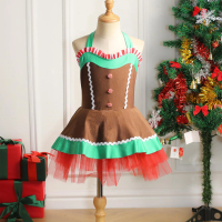 Kids Girls Gingerbread Man Costume Christmas Dress New Year Performance Ballet Tutu Dress for Cosplay Carnival Party Clothes