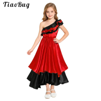 Ethnic Brazilian Dancer Girls Spanish Flamenco Dance Costume Child Halloween One-shoulder Ruffled Rumba Samba Performance Dress