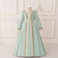 2026 Muslim Girls New Robe Dress Satin Cloth Embroidery Banquet Girls Princess Dress Party Long Sleeve Evening Dress Dress ASQ03