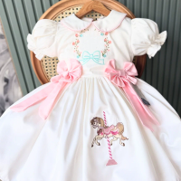 0-12Y Baby Girl Summer Merry-go-round Flower Embroidery White Dress for Party Birthday Photography Casual B38
