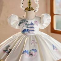 Toddler baby girl dress light luxury flower girl birthday party dress embroidered satin tutu skirt new children's clothing