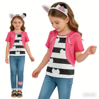 Summer Girls Cartoon Cosplay Costume Tops Pants With Cats Headwear For Kids Halloween Roleplay Birthday Party Carnival Dress Up