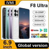 IVMI Global F8 Ultra Smartphone Android 128GB ROM 6.9'' 20MP Dual SIM Fingerprint Face Unlock 4G Network 5000Mah Mobile Phones