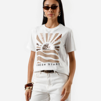 Camiseta feminina de algodão bordado paetê off white