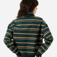 Blusão feminino de moletom com gola esporte listrado - verde escuro