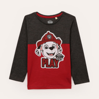 Camiseta de algodão infantil patrulha canina marshall manga longa vermelha