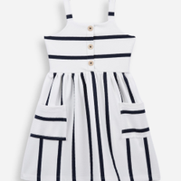 Vestido infantil de algodão texturizado listrado azul