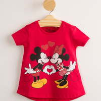 Blusa Infantil de Algodão Minnie e Mickey Manga Curta Vermelha