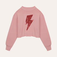 Cropped de moletinho infantil paetê rosa
