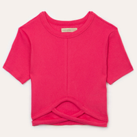 Blusa de algodão juvenil com recorte manga curta pink