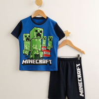 Pijama infantil de algodão manga curta minecraft azul