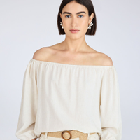 Blusa feminina com linho ombro a ombro bege