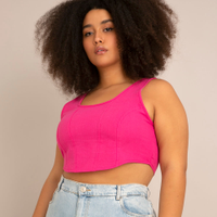 Regata cropped corset plus size alça larga decote reto rosa