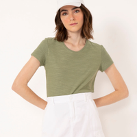Blusa de flamê básica manga curta decote redondo verde mate