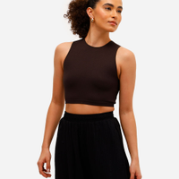 Top cropped feminino halter neck de poliamida marrom