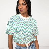 Camiseta de algodão listrada amarração off white