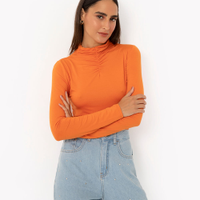 Blusa de viscose gola franzida manga longa laranja médio