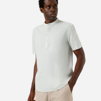 Bata masculina de linho e algodão manga curta verde