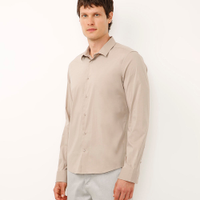 Camisa slim fit de algodão manga longa bege